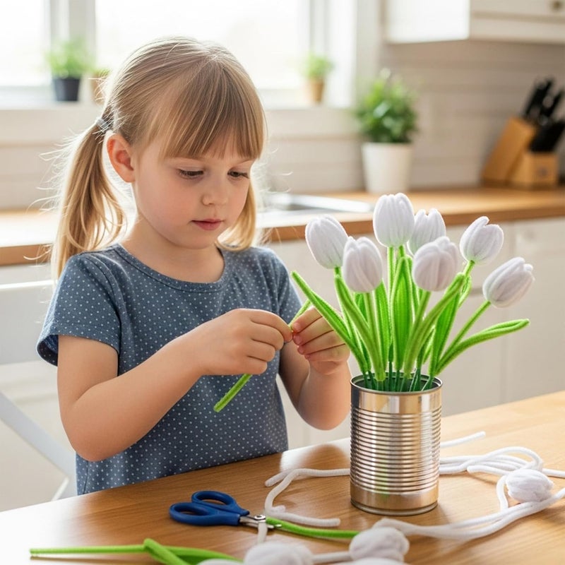 Caydo 100 Pieces White Pipe Cleaners Craft Supplies Flexible Chenille Stems for DIY Crafts Project and Christmas Decoration, 6 mm x 12 Inch - Image 4